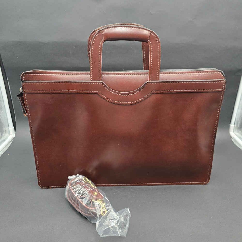 Vintage Brown Leather Briefcase Slim Laptop Bag Messenger with Shoulder Strap
